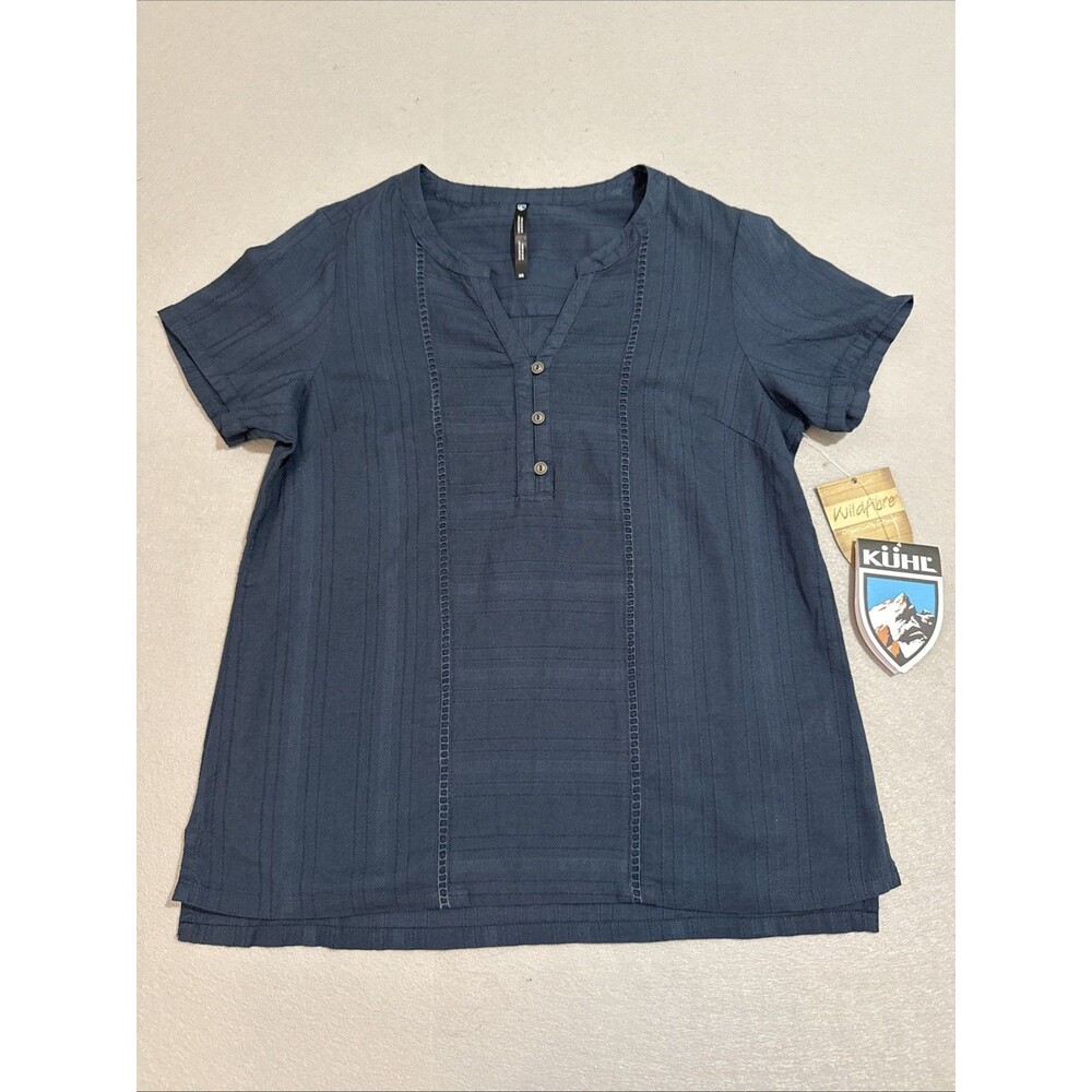 New With Tags Kuhl Women’s Liana Blouse V-Neck Metal Blue (Navy) XS